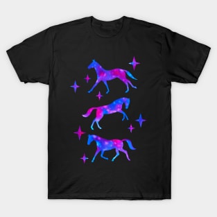 Nebula Watercolor Horses (Black Background) T-Shirt